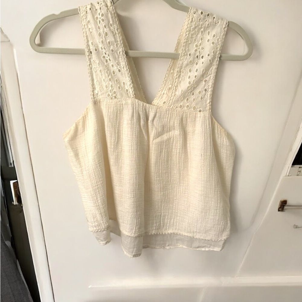 Zara Cream Cropped Tank Top with Smocked Detail